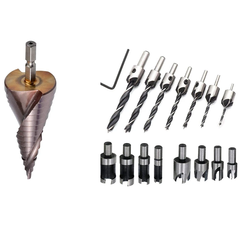 1Pcs M35 Hss Co Step Drill Bit Cobalt Cone Drill Bits 4-32Mm & 8 Pcs Hss Taper Claw Type Wood Plug Cutter Drill Bits
1Pcs M35 Hss Co Step Drill Bit Cobalt Cone Drill Bits 4-32Mm & 8 Pcs Hss Taper Claw Type Wood Plug Cutter Drill Bits