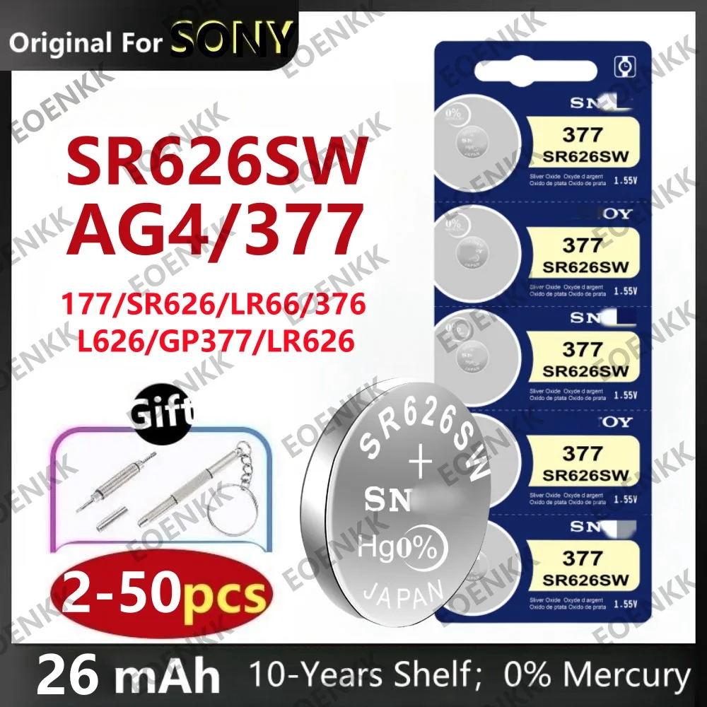 

Original For SONY AG4 377 Cell Coin Alkaline Battery SR626SW SR626 LR66 Button Batteries 177 376 626A LR626 For Watch Toys Clock