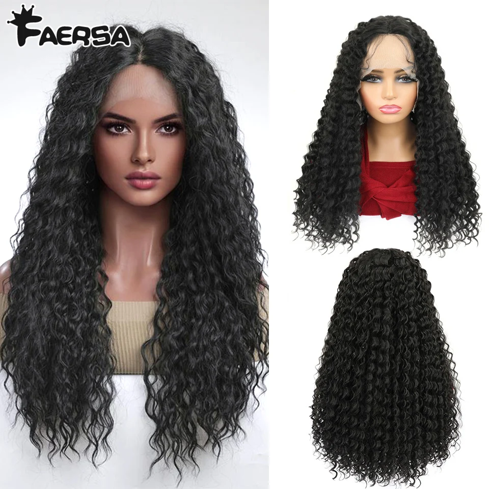 

13x4X1 Deep Wave lace Front Wigs Ginger Glueless Synthetic Curly Wigs for Black Women Pre Plucked with Baby Har 26' Lace wigs