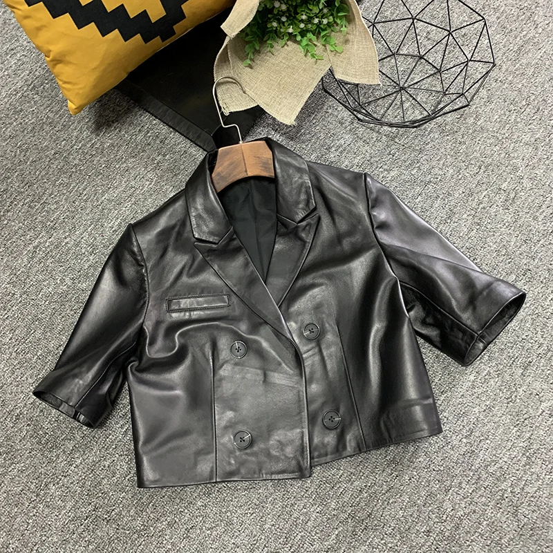 2023 Fashion Autumn Genuine Leather Short Coat Women Short Sleeve Double Breasted Turn-Down Collar Office Lady Sheepskin Suit J
2023 Fashion Autumn Genuine Leather Short Coat Women Short Sleeve Double Breasted Turn-Down Collar Office Lady Sheepskin Suit J