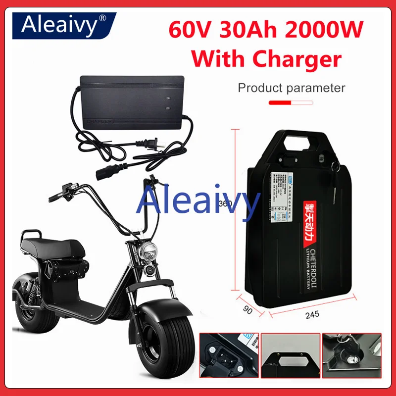 

Original 60V 30ah 20ah 40ah Electric Motorcycle Waterproof Lithium Battery 18650 CELL 300-1800W USE for Citycoco Scooter Bicycle