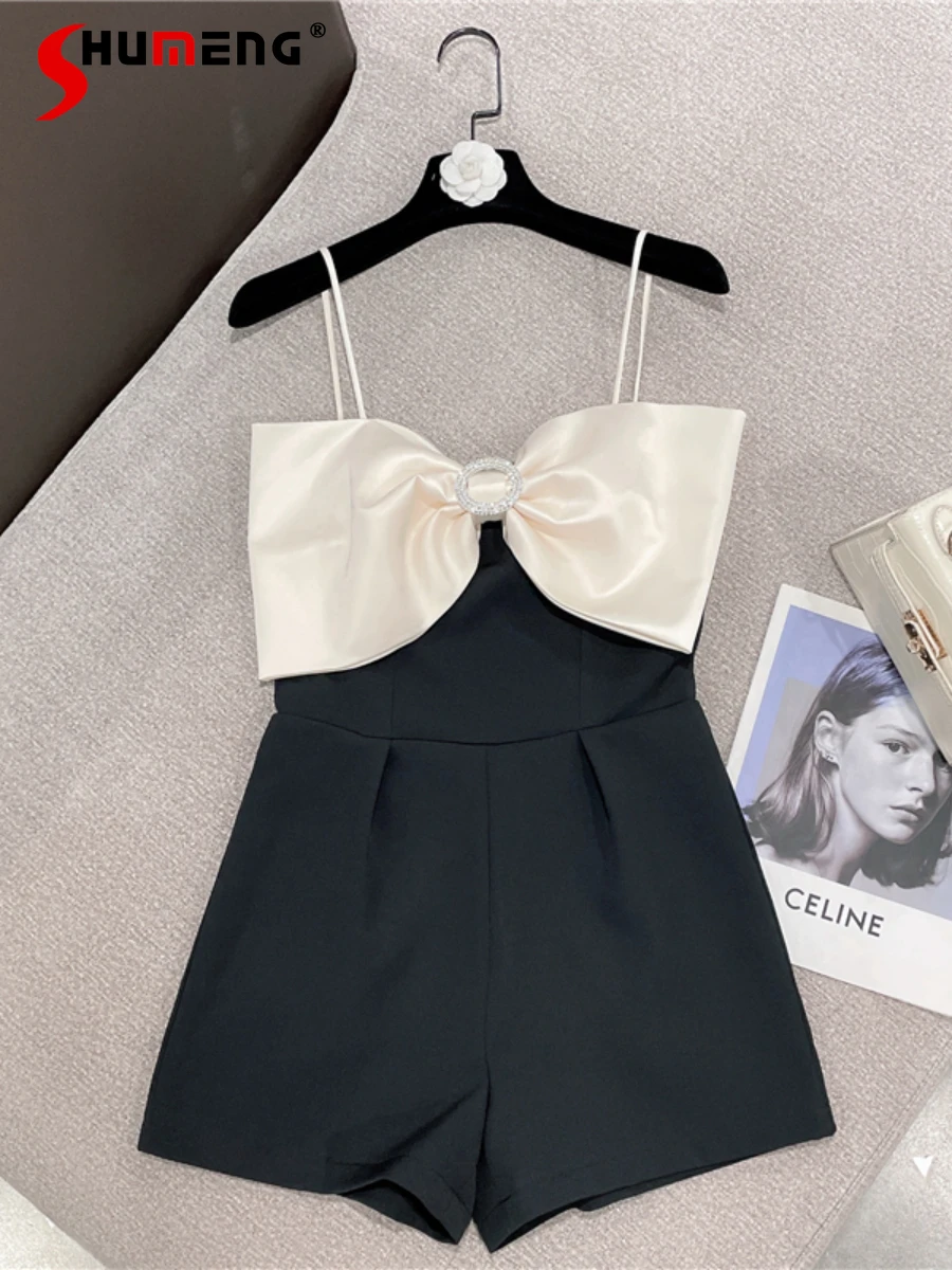 2022 Summer New Fashion Sweet Bow Color Matching High Waist Slimming Sexy Suit Strap Jumpsuit Women Female Black Shorts Romber
2022 Summer New Fashion Sweet Bow Color Matching High Waist Slimming Sexy Suit Strap Jumpsuit Women Female Black Shorts Romber