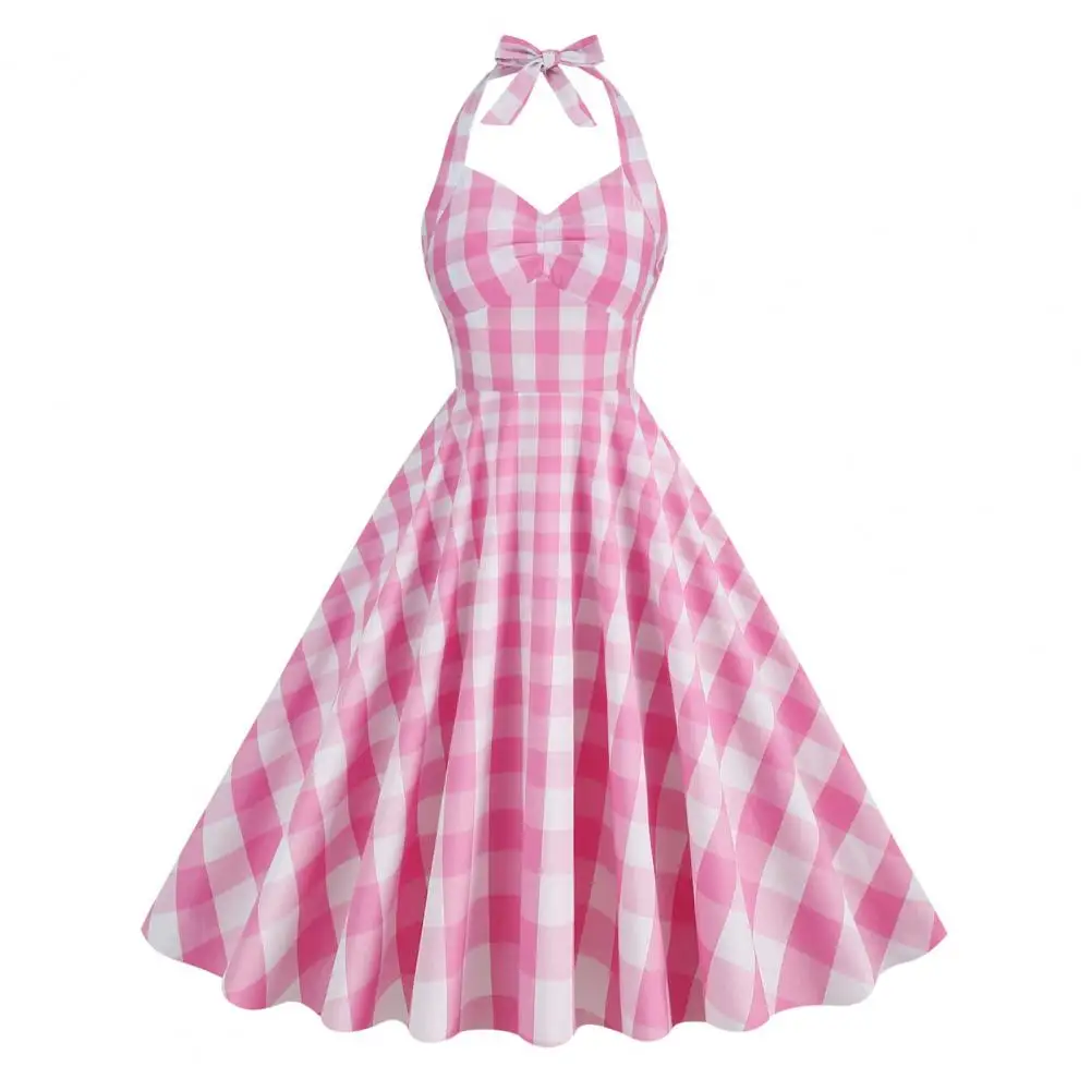 New Pink Plaid Dresses Women Sleeveless Dress Lace-up Bowknot Halter Hidden Zipper Party 1950S Swing Dress Summer Dress Robe
New Pink Plaid Dresses Women Sleeveless Dress Lace-up Bowknot Halter Hidden Zipper Party 1950S Swing Dress Summer Dress Robe