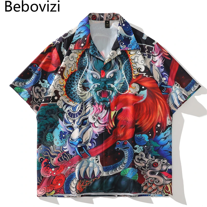 Hip Hop Short Sleeve Tops Chinese Style Anime Dragon Print Oversized Hawaiian Shirts Fashion Streetwear Beach Button Down Shirts
Hip Hop Short Sleeve Tops Chinese Style Anime Dragon Print Oversized Hawaiian Shirts Fashion Streetwear Beach Button Down Shirts
