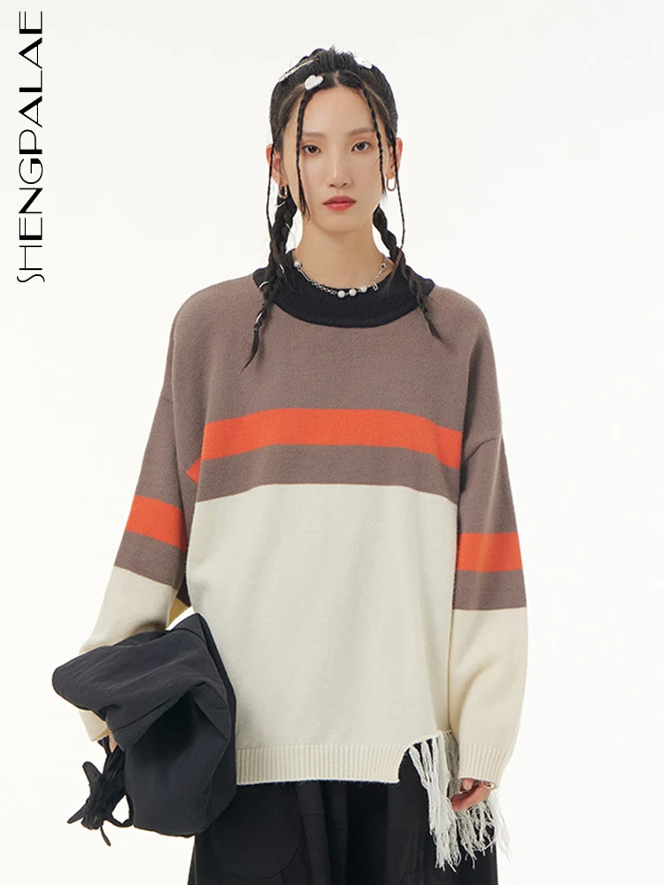 Женский вязаный свитер SHENGPALAE, повседневный контрастный пуловер с длинным рукавом и кисточками, весна 2023
Женский вязаный свитер SHENGPALAE, повседневный контрастный пуловер с длинным рукавом и кисточками, весна 2023
