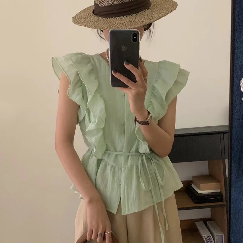 Women's Blouse Chiffon Shirt Women's Design Sense Of Minority Summer French Gentle Chic Advanced Chic Ruffle Sleeveless Blouse
Women's Blouse Chiffon Shirt Women's Design Sense Of Minority Summer French Gentle Chic Advanced Chic Ruffle Sleeveless Blouse