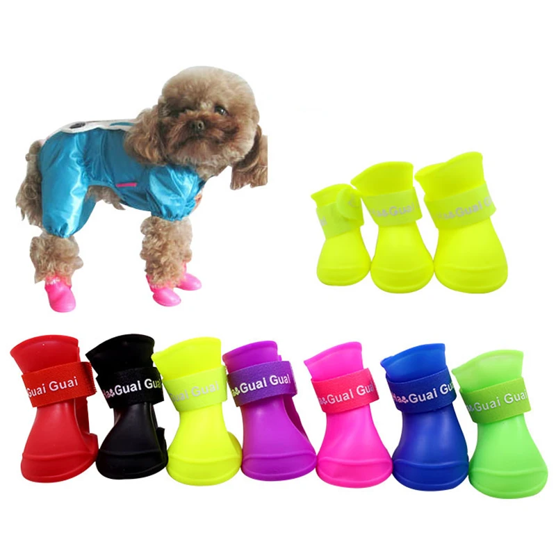 

Rain Boots Antiskid Dog Shoe 4pcs a Set Silica Gel Waterproof Puppy Slippers Chihuahua Footwear Pets Acessorios for Small Dogs