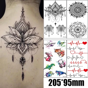 1PC Waterproof Temporary Tattoo Stickers Panda Wind Chimes Chest Lace Mandala Tattoos Flower Body Art Arm Fake Tatoo Women Men