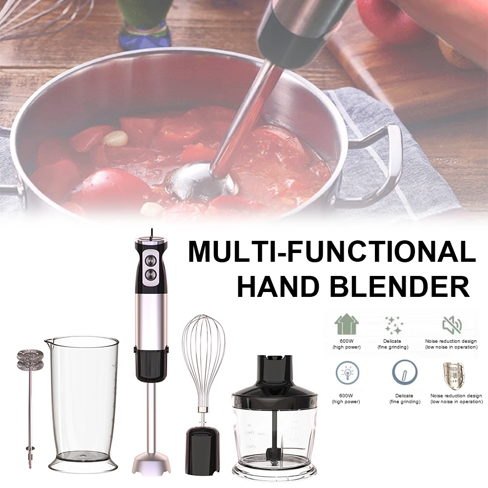600W 6 In 1 Multifunction Stick Blender Immersion Hand Blender Mixer Stainless Steel with Whisk Chopper Milk Frother Measure Cup
600W 6 In 1 Multifunction Stick Blender Immersion Hand Blender Mixer Stainless Steel with Whisk Chopper Milk Frother Measure Cup