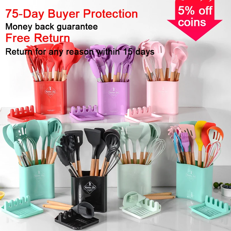 13PCS Spoon Silicone Utensils Kitchen Kit For Kitchen Gadget Sets Non Slip Wooden Handle Cooking Shoe Set Kitchenware Gadgets
13PCS Spoon Silicone Utensils Kitchen Kit For Kitchen Gadget Sets Non Slip Wooden Handle Cooking Shoe Set Kitchenware Gadgets
