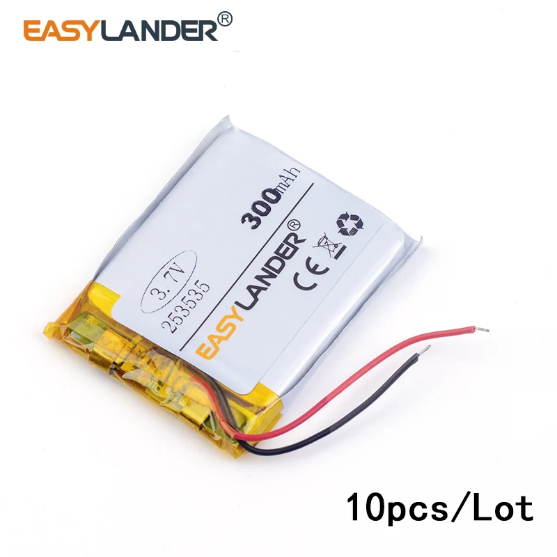

10pcs /Lot 3.7v lithium Li ion polymer rechargeable battery 253535 300mAh for MP4 GSP PSP Digital Products Free