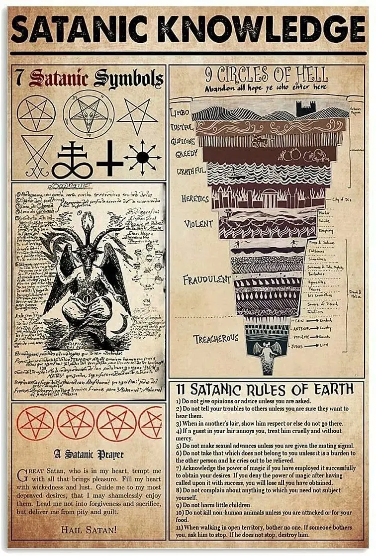 LindaFeeney Satanic Knowledge Retro Metal Tin Sign 7 Satanic Symbols Printed Poster Entertainment Bar Cafe Man Cave Living Room
LindaFeeney Satanic Knowledge Retro Metal Tin Sign 7 Satanic Symbols Printed Poster Entertainment Bar Cafe Man Cave Living Room