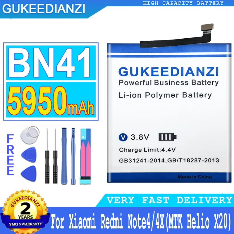5950mAh GUKEEDIANZI Battery BN41 For Xiaomi Redmi Note 4 MTK Helio X20 / For Redmi Note 4X Pro 4G+64G Note4 Note4X Pro
5950mAh GUKEEDIANZI Battery BN41 For Xiaomi Redmi Note 4 MTK Helio X20 / For Redmi Note 4X Pro 4G+64G Note4 Note4X Pro