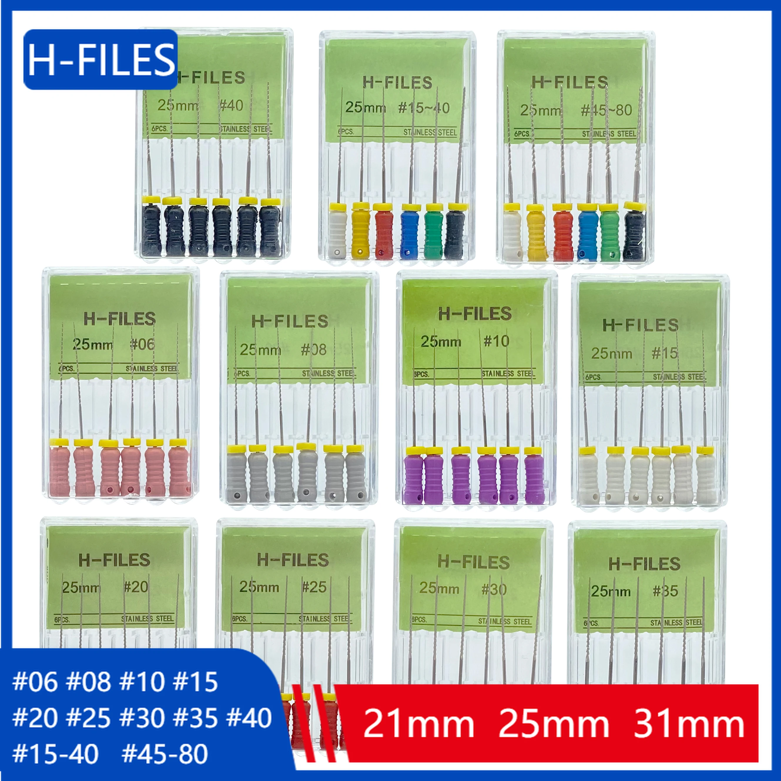6Pcs/Pack Dental Hand Use H-Files 21mm25mm31mm Stainless Steel Endodontic Root Canal Files Dentist Tools Dental Lab Instruments
6Pcs/Pack Dental Hand Use H-Files 21mm25mm31mm Stainless Steel Endodontic Root Canal Files Dentist Tools Dental Lab Instruments