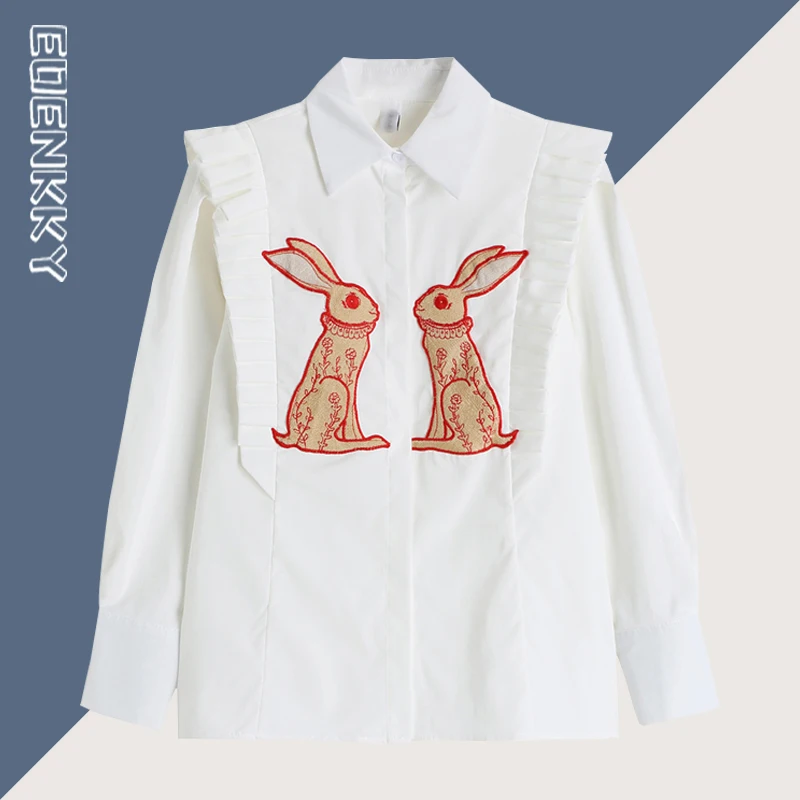 Women Vintage Shirts Rabbit Embroidery Single Breasted Streetwear Sweet Chic Fashion Oversized Loose Female Blouses Tops 2023
Women Vintage Shirts Rabbit Embroidery Single Breasted Streetwear Sweet Chic Fashion Oversized Loose Female Blouses Tops 2023