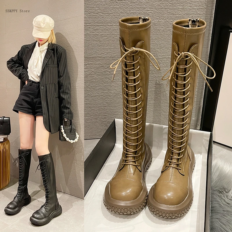 

Lace-up Boots Women 2022autumn and Winter Fashion New Style, But Knee-length Versatile, Comfortable and Elegant Long Boots Women