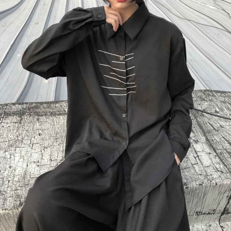 

Женская Асимметричная рубашка SuperAen, черная Свободная рубашка с длинными рукавами в японском стиле, большие размеры