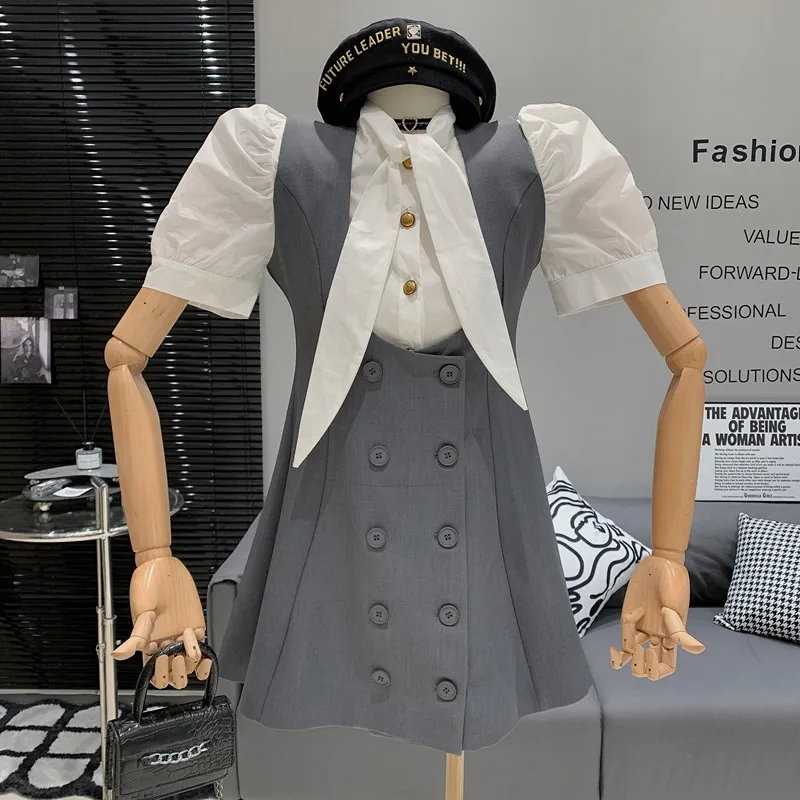 New in Women's Clothing 2023 Spring Versatile fashion puff short sleeve shirt top high waist double-breasted Dress two-piece set 
New in Women's Clothing 2023 Spring Versatile fashion puff short sleeve shirt top high waist double-breasted Dress two-piece set