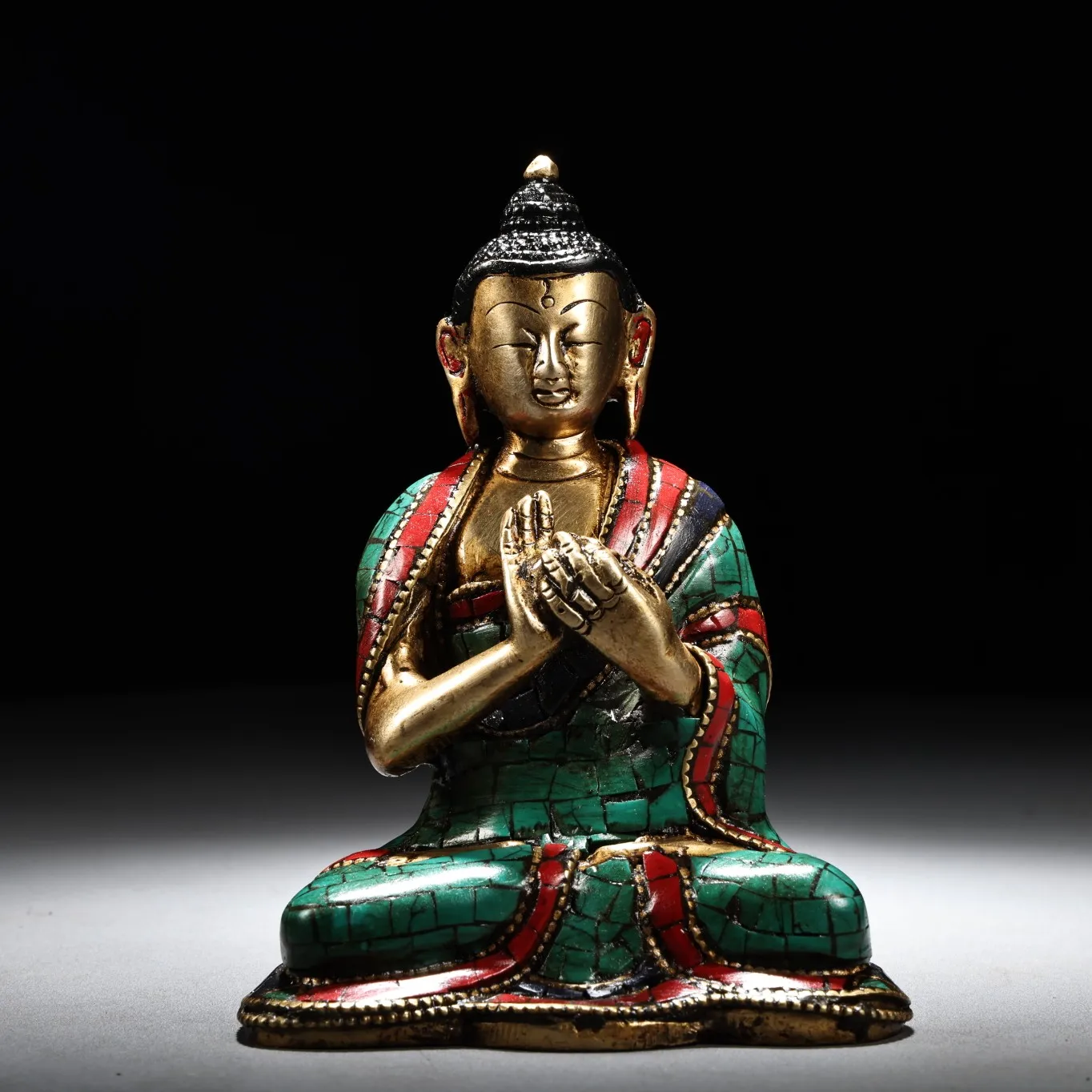 5"Tibetan Temple Collection Old Bronze Outline in gold Gem Turquoise Dipamkara Sitting Buddha Shakyamuni Worship Hall
5"Tibetan Temple Collection Old Bronze Outline in gold Gem Turquoise Dipamkara Sitting Buddha Shakyamuni Worship Hall