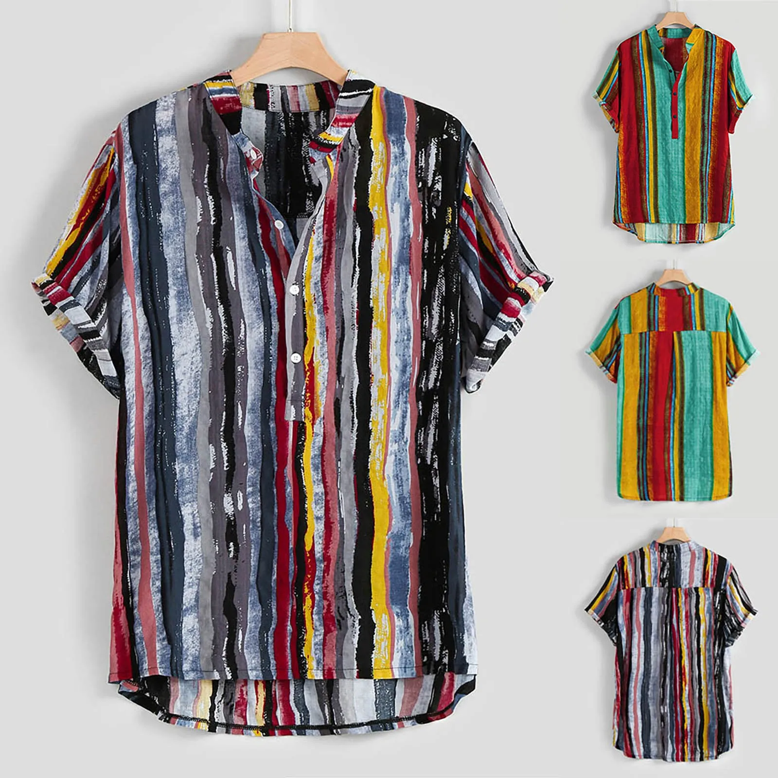 Mens Summer Fashion Stand Collar Strip Print Short Sleeve Shirt Top Metallic Long Sleeve
Mens Summer Fashion Stand Collar Strip Print Short Sleeve Shirt Top Metallic Long Sleeve