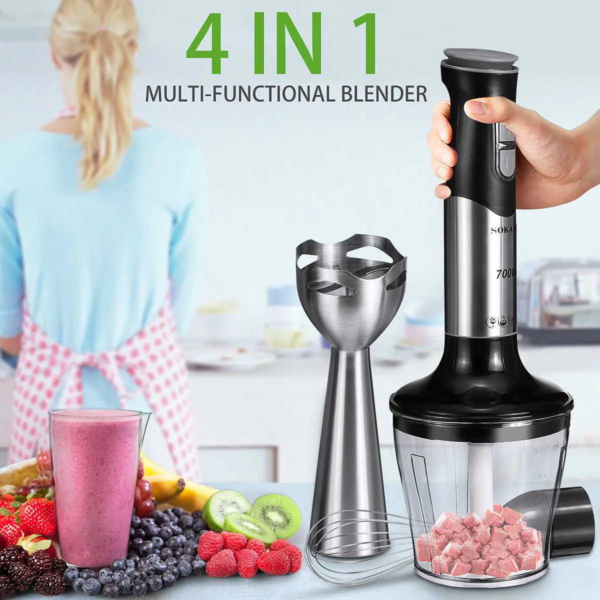 4 in 1 Immersion Hand Stick Blender Mixer Vegetable Meat Grinder 700W 800ml Chopper Whisk Egg Beater 600ml Smoothie Cup 220V
4 in 1 Immersion Hand Stick Blender Mixer Vegetable Meat Grinder 700W 800ml Chopper Whisk Egg Beater 600ml Smoothie Cup 220V