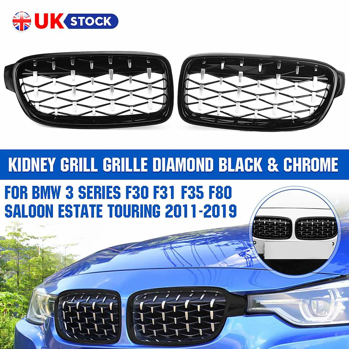 Gloss Black and Chrome Pair Kidney Grill Grille Diamond Black Chrome For BMW F30 F35 F80 Saloon Estate Touring 2011 2012-2019
Gloss Black and Chrome Pair Kidney Grill Grille Diamond Black Chrome For BMW F30 F35 F80 Saloon Estate Touring 2011 2012-2019