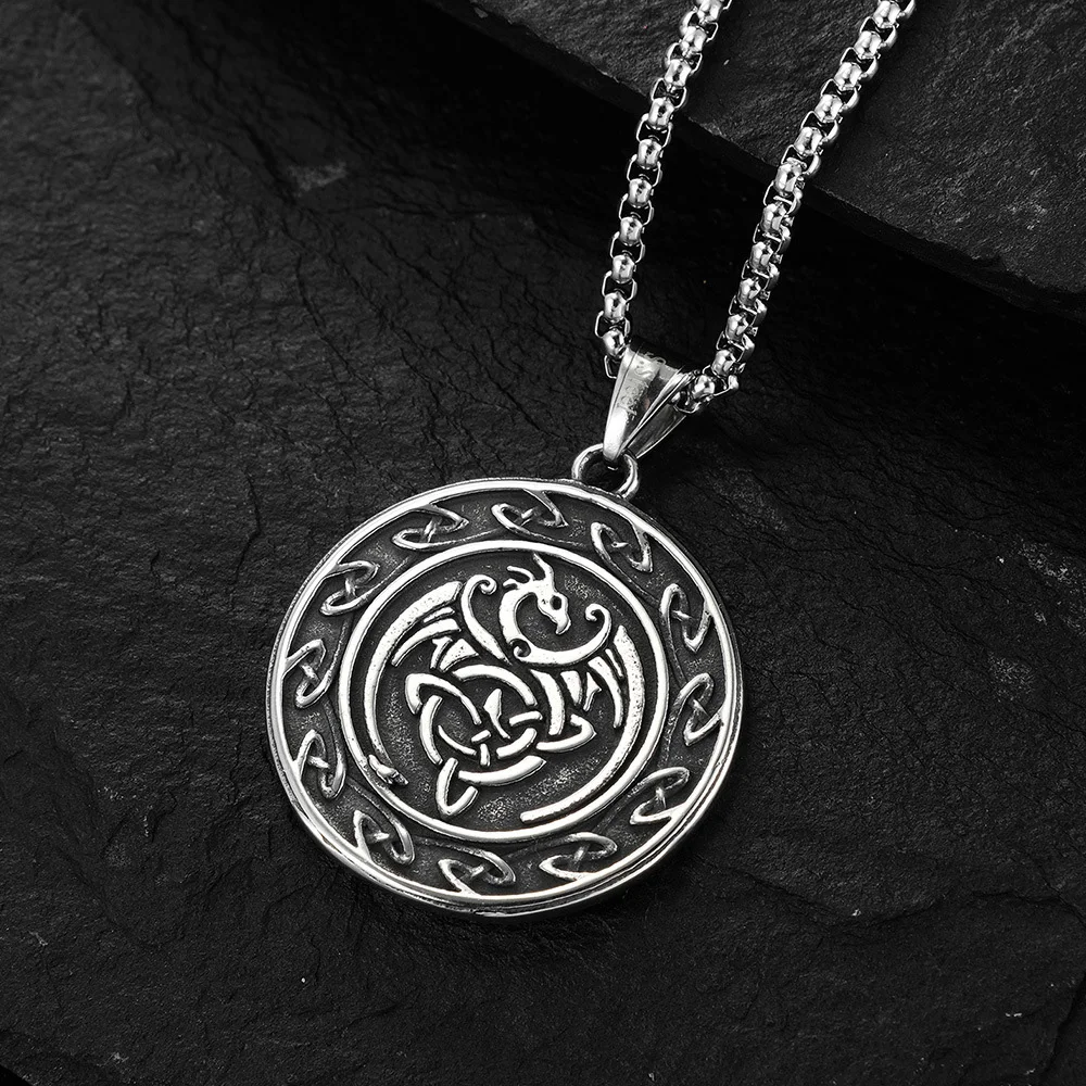 Vintage Stainless Steel Viking Dragon Pendant Necklace Nordic Mythology Odin Celtics Knot Necklace Men Viking Jewelry Gift
Vintage Stainless Steel Viking Dragon Pendant Necklace Nordic Mythology Odin Celtics Knot Necklace Men Viking Jewelry Gift