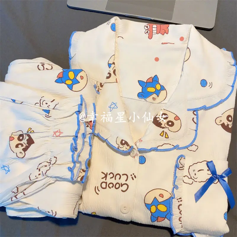 Пижамный комплект Kawaii Crayon Shin Chan, Весенняя и осенняя Хлопковая женская пижама, мультяшная Повседневная Домашняя одежда, комплект брюк с длин...
Пижамный комплект Kawaii Crayon Shin Chan, Весенняя и осенняя Хлопковая женская пижама, мультяшная Повседневная Домашняя одежда, комплект брюк с длин...