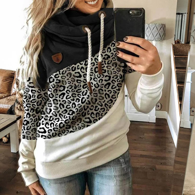 Leopard Patchwork Hoodies Women Turtleneck Drawstring Long Sleeve Pullovers Female Autumn Winter Warm Loose Hooded Sweatshirts
Leopard Patchwork Hoodies Women Turtleneck Drawstring Long Sleeve Pullovers Female Autumn Winter Warm Loose Hooded Sweatshirts