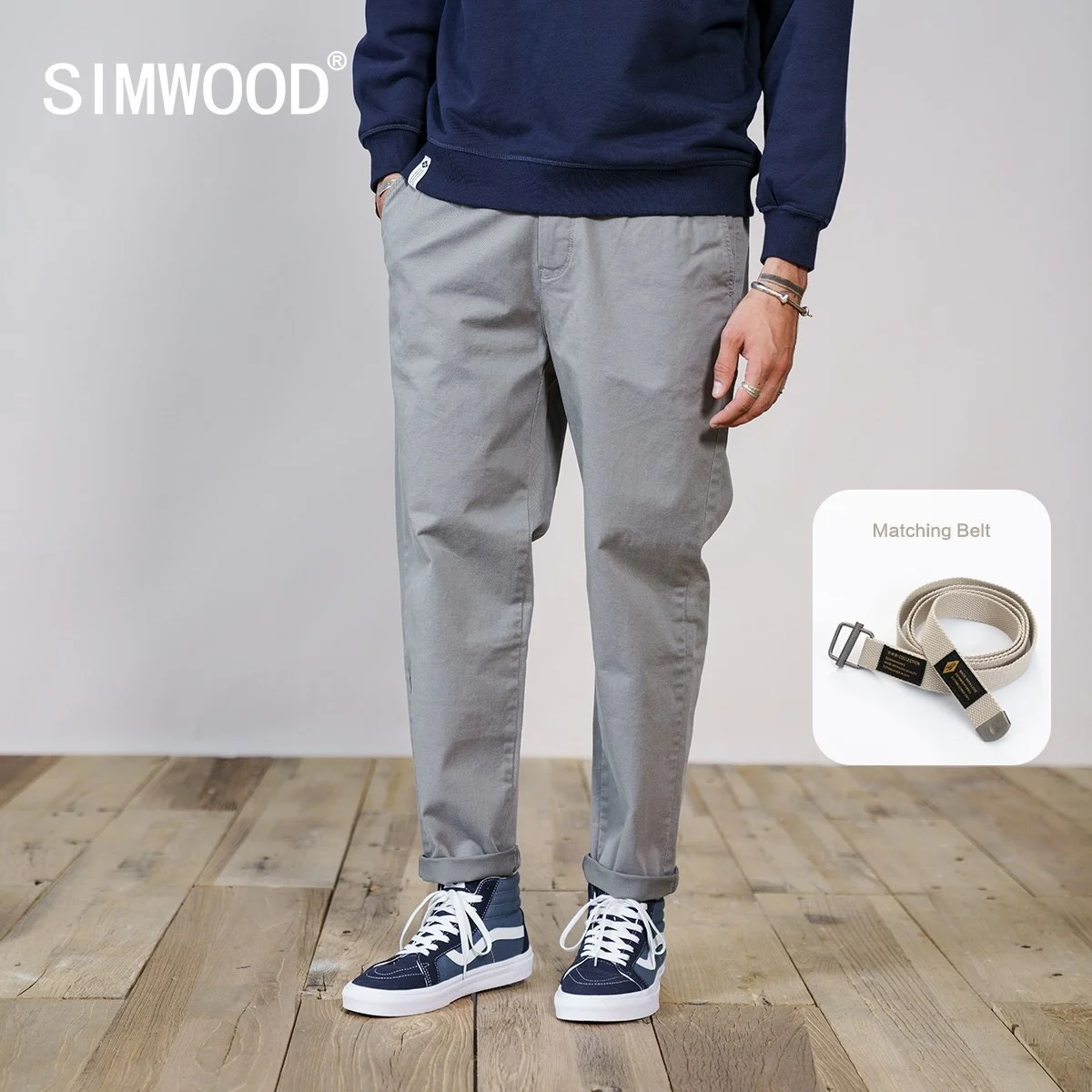 

2023 Autumn New 100% Cotton Loose Tapered Pants Men Enzyme Wash Ankle-Length Plus Size Chinos Trousers SK130826