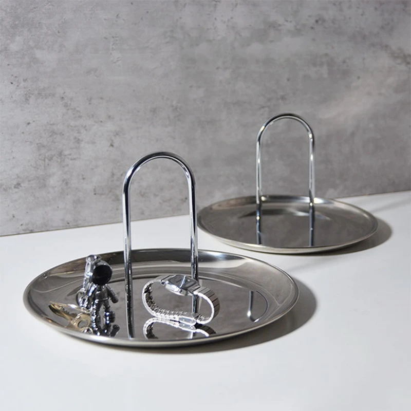 Desktop Storage Tray Round Jewelry Trays Living Room Kitchen Table Meal Snack Tray Plate With Handle Home Decor 
Desktop Storage Tray Round Jewelry Trays Living Room Kitchen Table Meal Snack Tray Plate With Handle Home Decor