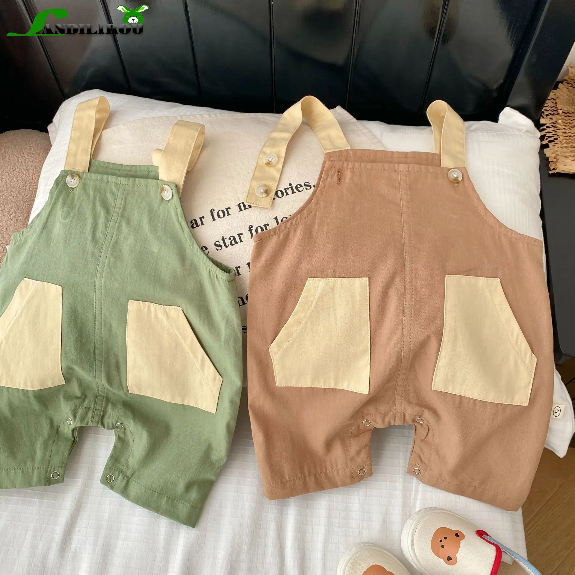 

Cute Patchwork Color Blocking Cotton Overalls with Pockets for Infant Toddler Boys Girls, Newborn To 24 Months Kids Baby Romper