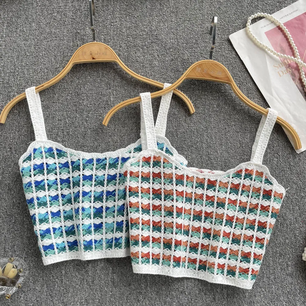 Elegant Knitted Tanks Camis For Women Spaghetti Strap Hollow Out Embroidery Spliced Femme Croset Crop Tops French Chic Camisoles
Elegant Knitted Tanks Camis For Women Spaghetti Strap Hollow Out Embroidery Spliced Femme Croset Crop Tops French Chic Camisoles