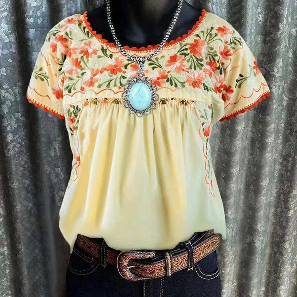 2023 Summer All-Match Tops Women Flower Embroidery Ruffles Blouse Casual Vintage Short Sleeve Ladies Hollow Out Shirt Female
2023 Summer All-Match Tops Women Flower Embroidery Ruffles Blouse Casual Vintage Short Sleeve Ladies Hollow Out Shirt Female