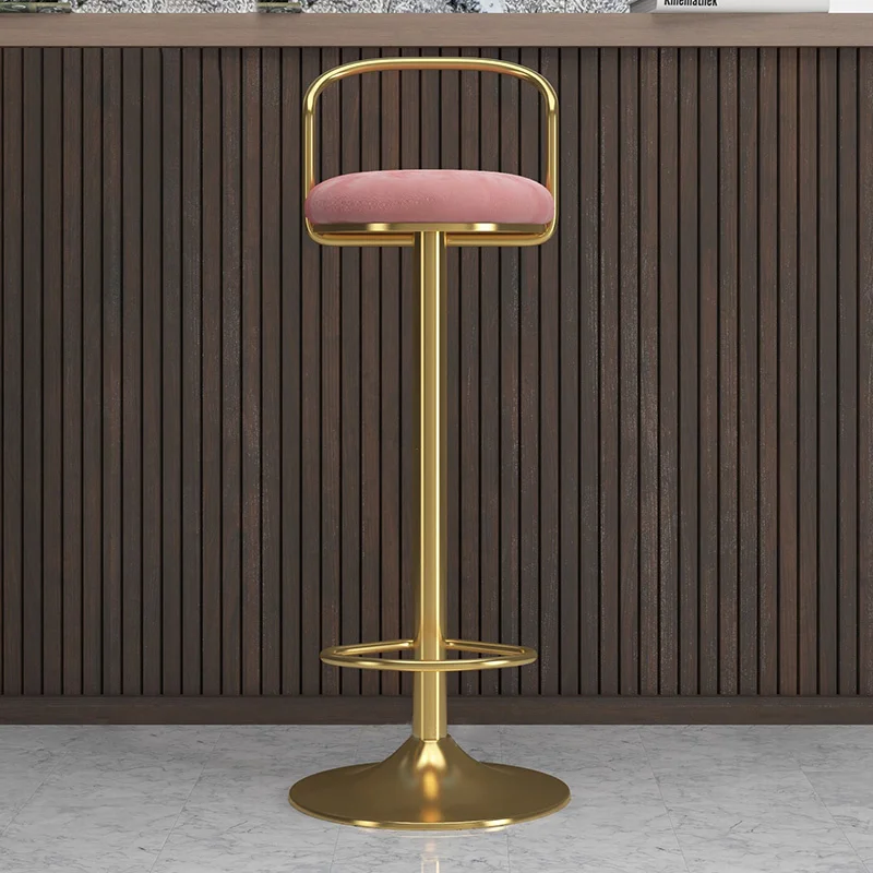 

Nordic Golden Bar Chairs for Kitchen Furniture Luxury Fabric High Bar Stool Hotel Reception Desk Leisure Negotiation Bar Chair