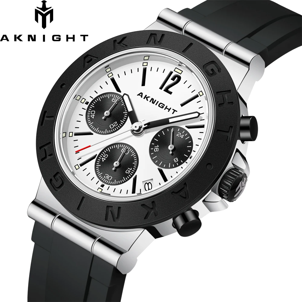 

AKNIGHT 2022 New Sport Watch for Man Silicone Strap Quartz Movement 5ATM Waterproof Waches with Date Chronograph Clock Relogio