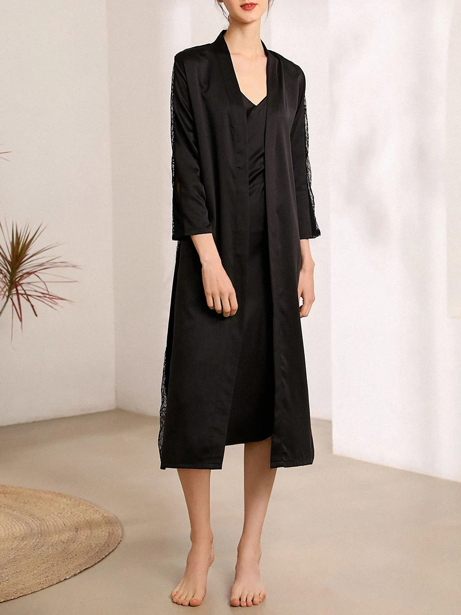 Women s Elegant Lace Patchwork 2 Piece Loungewear Set Sleeve Robe with Belt and Spaghetti Strap Dress Pajamas Ensemble
Women s Elegant Lace Patchwork 2 Piece Loungewear Set Sleeve Robe with Belt and Spaghetti Strap Dress Pajamas Ensemble