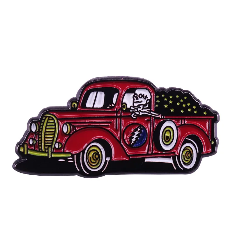 

The Grateful Dead Inspired Rock Fans Skeleton Truck Enamel Brooch Pins Badge Lapel Pin Brooches Alloy Metal Fashion Accessories
