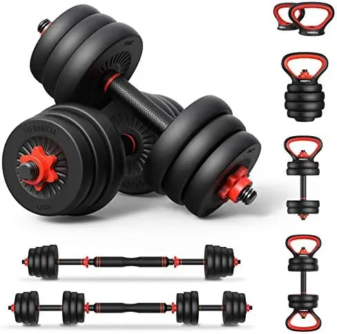

in 1 Adjustable Dumbbell Set, 44LB/66LB/88LB Free Weights Dumbbells Set with Connecting Rod Used as Barbell, Non-slip Handles &a