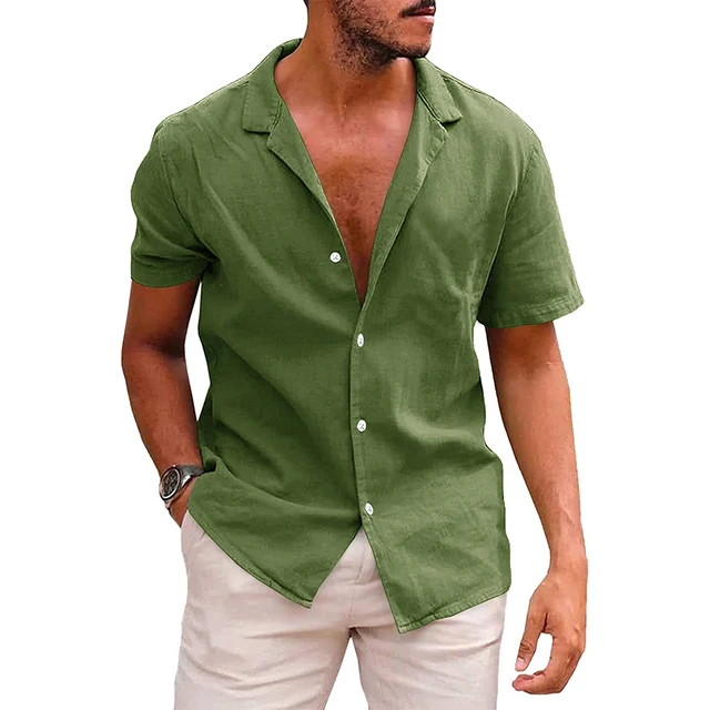 Summer New Men's Casual Solid Color Blouse Cotton Linen Short Sleeve Shirt Loose Cardigan Tops Comfy Breathable Beach Male Shirt
Summer New Men's Casual Solid Color Blouse Cotton Linen Short Sleeve Shirt Loose Cardigan Tops Comfy Breathable Beach Male Shirt