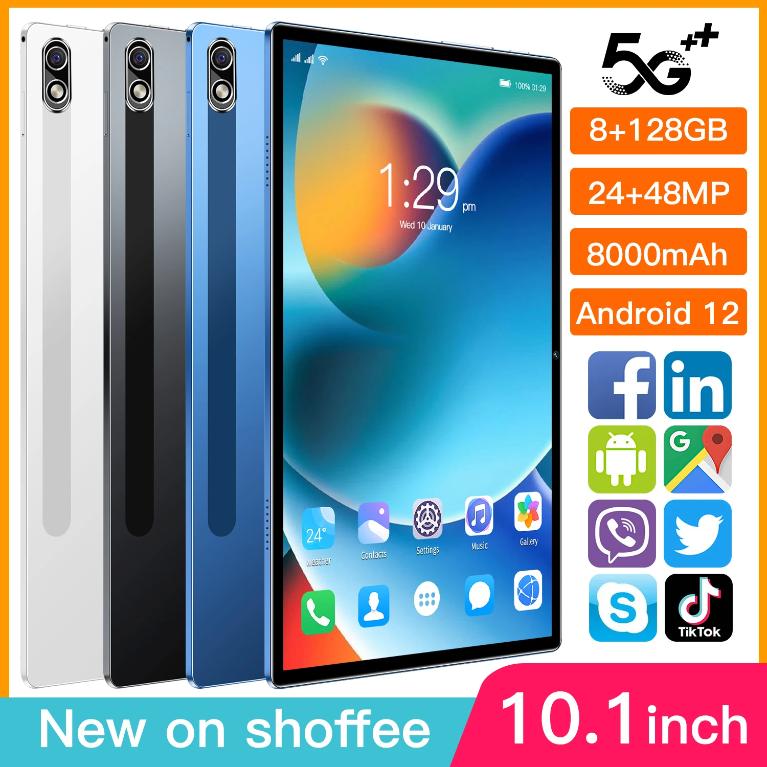 10,1-дюймовый планшетный ПК Android 12, 8 Гб UFS RAM 10,1 ГБ ROM, планшеты 128*1200 IPS 4G LTE phonecall MTK P90 2K IPS
10,1-дюймовый планшетный ПК Android 12, 8 Гб UFS RAM 10,1 ГБ ROM, планшеты 128*1200 IPS 4G LTE phonecall MTK P90 2K IPS