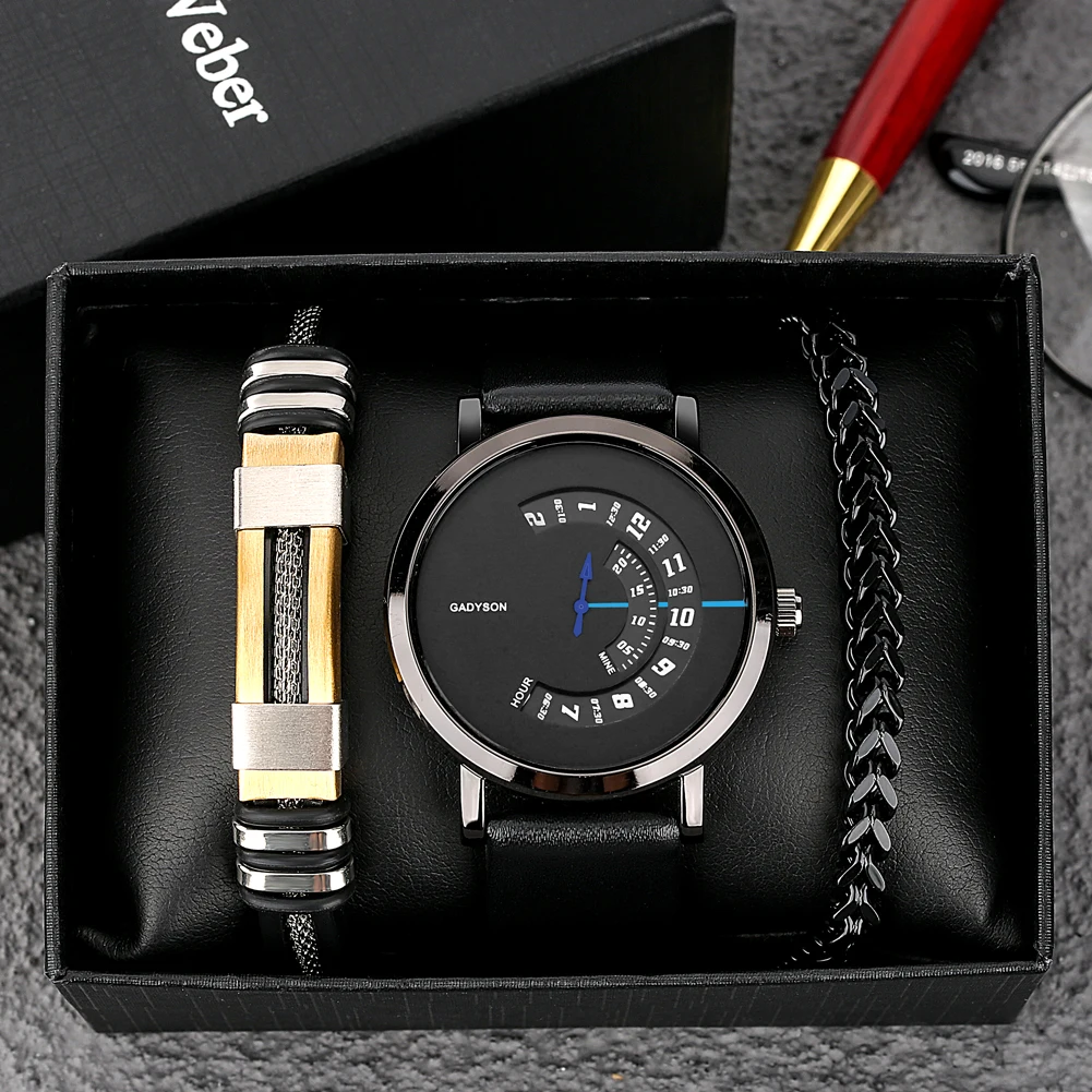 Business Watch for Men Bracelet Set Leather Strap Classic Black Male Quartz Wristwatch Gift Sets Valentine's Day for Boyfriend
Business Watch for Men Bracelet Set Leather Strap Classic Black Male Quartz Wristwatch Gift Sets Valentine's Day for Boyfriend