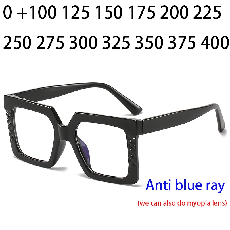 

Cubojue Thick Reading Glasses Women Men Anti Blue Light 0 +100 125 150 175 200 225 250 275 300 325 350 Square Eyeglasses Frame