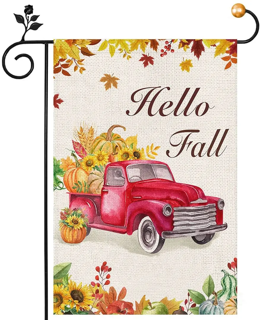 Hello Fall Garden Flag, Autumn Pumpkin Sunflowers Garden Flag Double Sided, Red Truck Maple Leaf Garden Flag Decor Thanksgiving
Hello Fall Garden Flag, Autumn Pumpkin Sunflowers Garden Flag Double Sided, Red Truck Maple Leaf Garden Flag Decor Thanksgiving