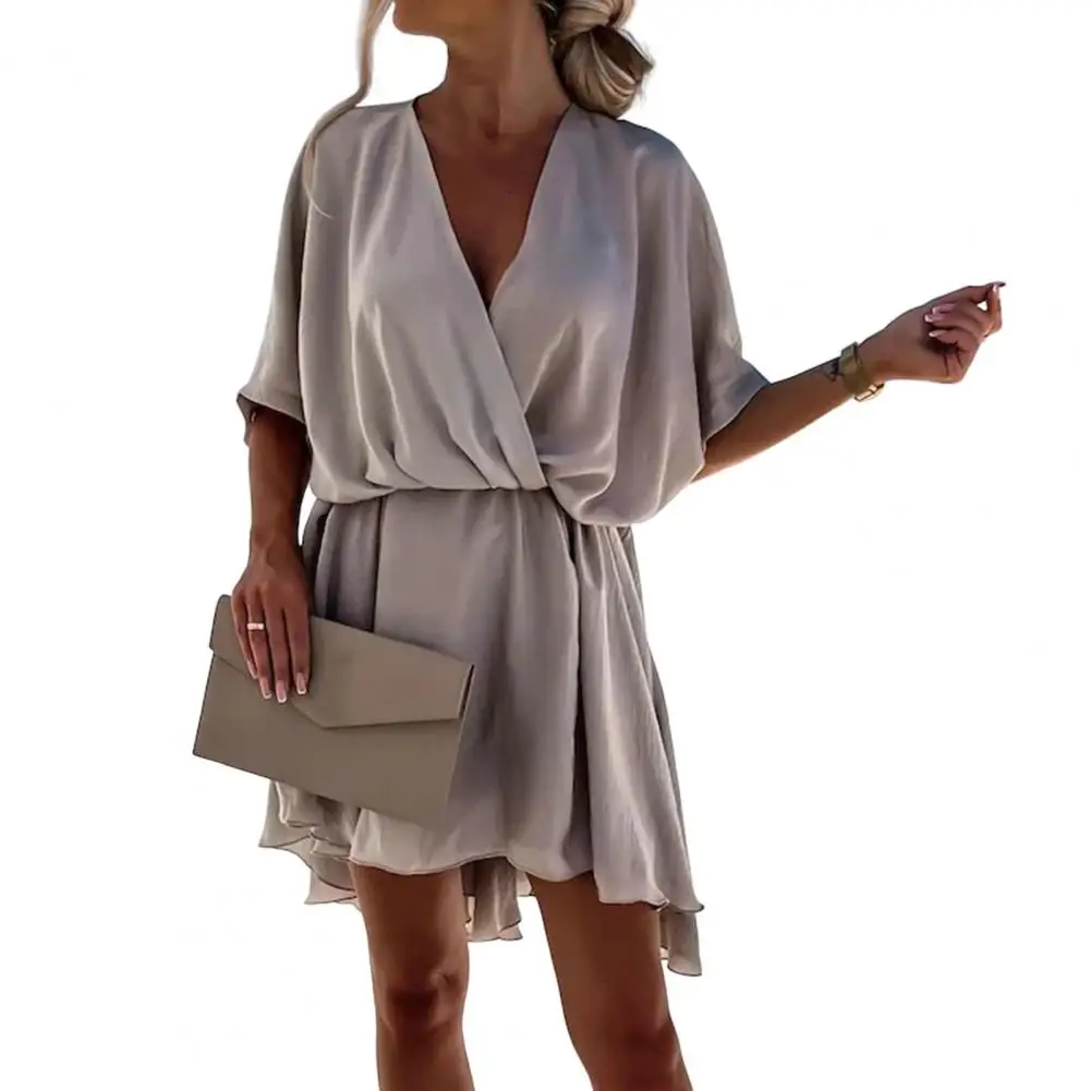 Charming Women Dress Breathable Mini Dress Ruffle Flowy Hem Summer Solid Color Beach Dress Versatile
Charming Women Dress Breathable Mini Dress Ruffle Flowy Hem Summer Solid Color Beach Dress Versatile