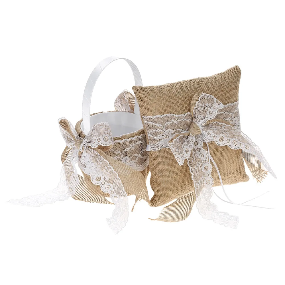 7 * 7 inches Vintage Burlap Lace Bowknot Ring Bearer Pillow and Rustic Wedding Flower Girl
7 * 7 inches Vintage Burlap Lace Bowknot Ring Bearer Pillow and Rustic Wedding Flower Girl