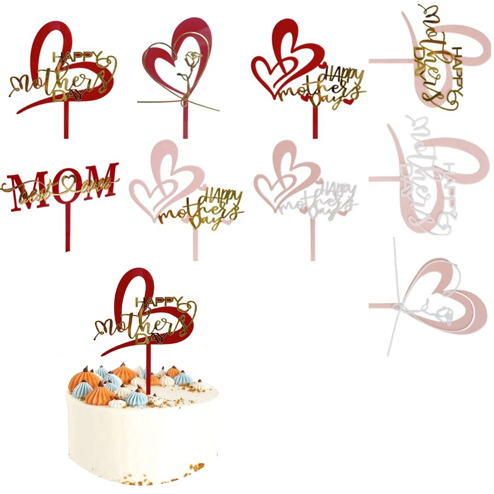 

Лучший Топпер для торта на день матери, красный Топпер для торта с надписью Love You Mom, акриловый Топпер для торта для мамы, подарок на день рождения
