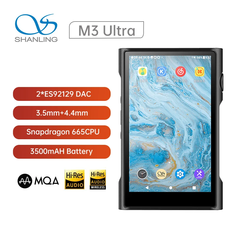 Shanling M3 Ultra Portable Hi-res Player 2*ES9212C DAC 32Bit/384kHz DSD256 3.5mm+4.4mm
Shanling M3 Ultra Portable Hi-res Player 2*ES9212C DAC 32Bit/384kHz DSD256 3.5mm+4.4mm