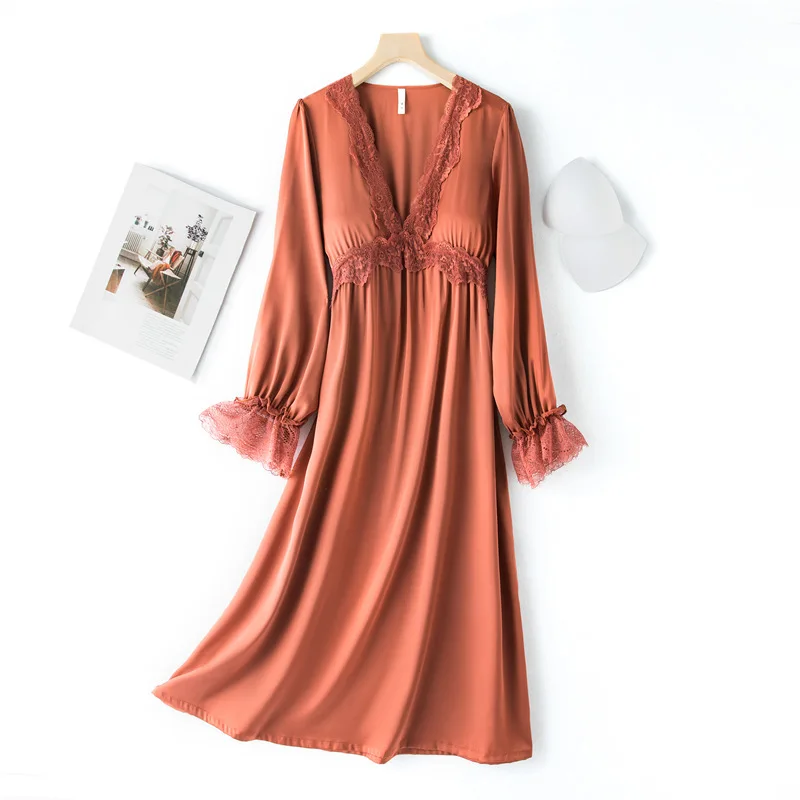 Ladies Solid Satin Long Nightdress Sexy Deep V-Neck Lace Trim Nightgown Spring Autumn Loose Home Dress Casual Sleepwear Pyjamas
Ladies Solid Satin Long Nightdress Sexy Deep V-Neck Lace Trim Nightgown Spring Autumn Loose Home Dress Casual Sleepwear Pyjamas