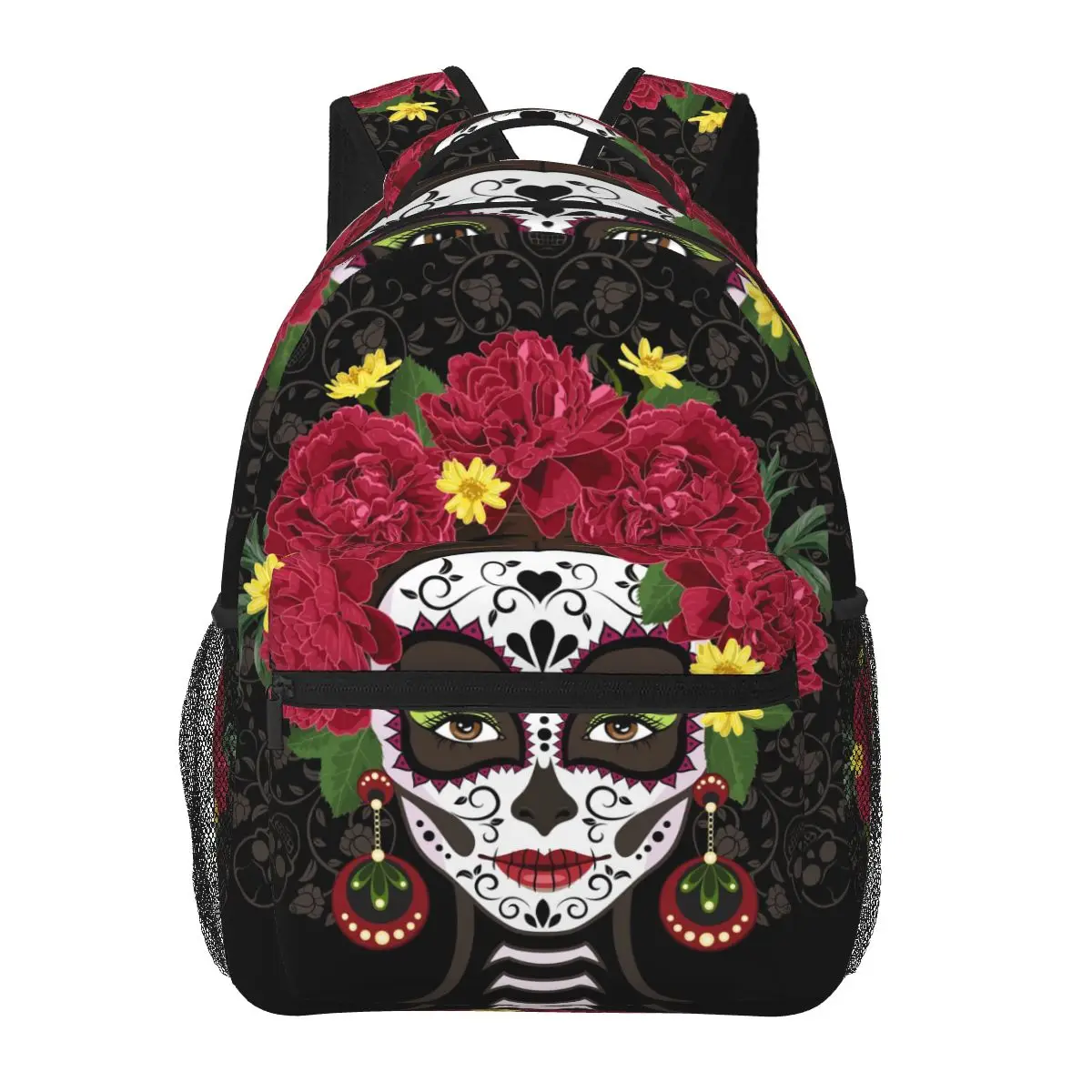 

Women's Backpack Santa Muerte With Peonies Calavera Catrina Day Of The Dead School Bag for Men Lady Casual School Backpack